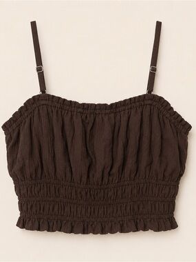 Smocked Ruched Crop Cami Top — Dark Brown